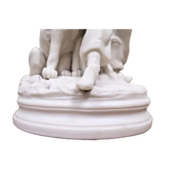 Antique French White Parisian Figurine - Boy And His Dog Figurine 11" - Picture 8 of 10